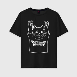 Женская футболка хлопок Oversize Paramore - cat rock