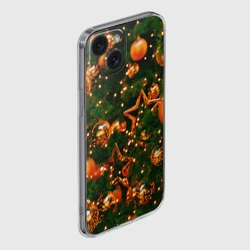 Чехол для iPhone 15 силиконовый с защитой камеры Новогодние игрушки на ветках - фото 2