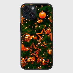 Чехол силиконовый для Apple iPhone 15 матовый Новогодние игрушки на ветках