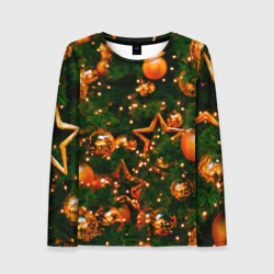 Женский лонгслив 3D Новогодние игрушки на ветках