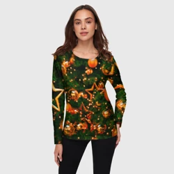 Женский лонгслив 3D Новогодние игрушки на ветках - фото 2