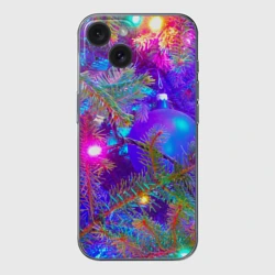 Чехол для iPhone 15 силиконовый с защитой камеры Новогоднее свечение гирлянд