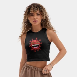 Женская укороченная майка-топ хлопок Смеющийся вирус - фото 2