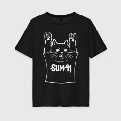 Женская футболка хлопок Oversize Sum41 - cat rock