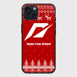 Чехол силиконовый для Apple iPhone 15 матовый Новогодний Need for Speed с оленями