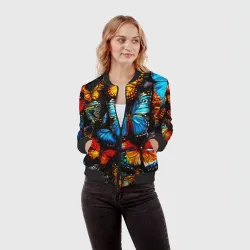 Женский бомбер 3D Куча бабочек - фото 2
