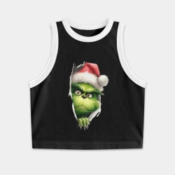 Женская укороченная майка-топ хлопок Гринч похититель рождества в ожидании нового года