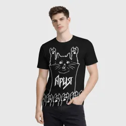 Мужская футболка 3D Ярия: кот рок - фото 2