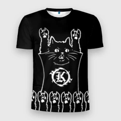 Мужская футболка 3D Slim Кукрыниксы: рок кот