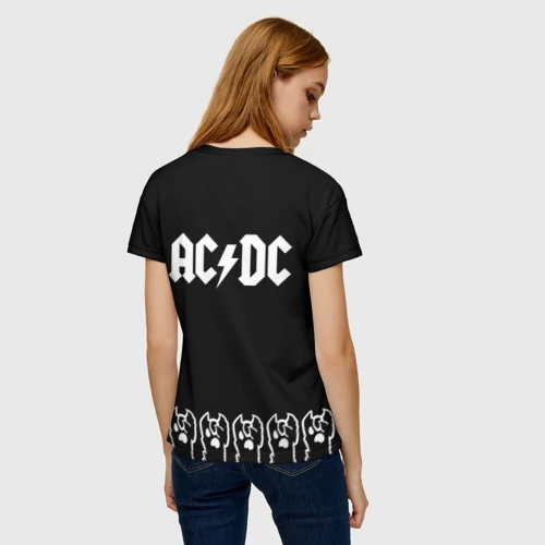 Женская футболка 3D с принтом AC DC: cat rock, вид сзади #2