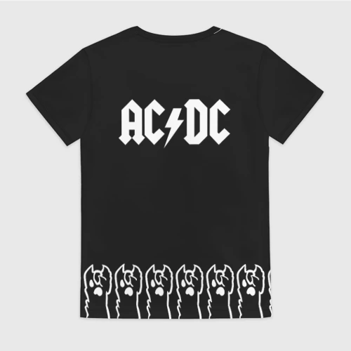 Женская футболка 3D с принтом AC DC: cat rock, вид сзади #1