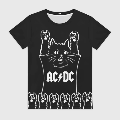 Женская футболка 3D с принтом AC DC: cat rock, вид спереди #2
