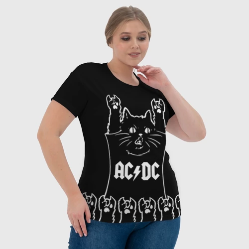 Женская футболка 3D с принтом AC DC: cat rock, фото #4