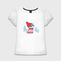 Женская футболка хлопок Slim Кот в свитере с оленями