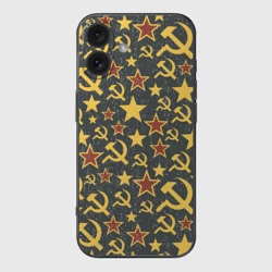 Чехол для iPhone 16 силиконовый с защитой камеры Серп и Молот - СССР
