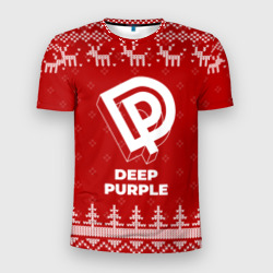 Мужская футболка 3D Slim Новогодний Deep Purple с оленями