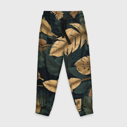Детские брюки 3D Золотые листья монстеры и перья 