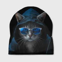 Шапка 3D Кот хакер в очках и капюшоне