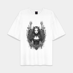 Женская футболка Oversize хлопок premium Готическая девушка с красными глазами 