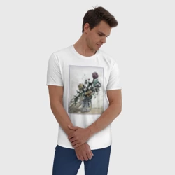 Мужская пижама с белой футболкой хлопок Цветы Хёнджина - фото 2