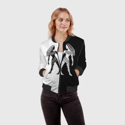 Женский бомбер 3D Близнецы чёрно-белое - фото 2