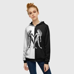 Женская толстовка 3D на молнии Близнецы чёрно-белое - фото 2