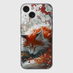Чехол для iPhone 15 силиконовый с защитой камеры Милая лисичка в лесу