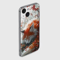 Чехол для iPhone 15 силиконовый с защитой камеры Милая лисичка в лесу - фото 2