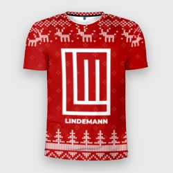 Мужская футболка 3D Slim Новогодний Lindemann с оленями