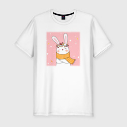 Мужская футболка хлопок Slim Милый заяц с шарфом