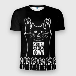 Мужская футболка 3D Slim System of a Down: cat rock