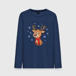 Мужской лонгслив хлопок Олень и снежинки
