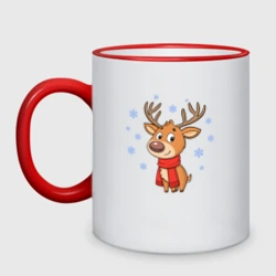 Кружка двухцветная Олень и снежинки