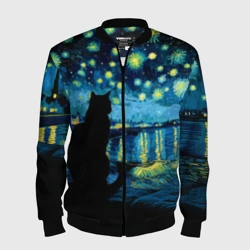 Мужской бомбер 3D Звездная ночь над Роной и кот - Ван Гог