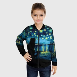 Детский бомбер 3D Звездная ночь над Роной и кот - Ван Гог - фото 2