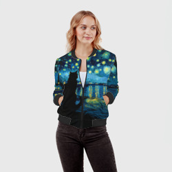 Женский бомбер 3D Звездная ночь над Роной и кот - Ван Гог - фото 2