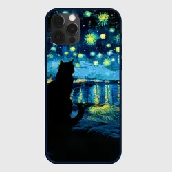Чехол для iPhone 12 Pro Max Звездная ночь над Роной и кот - Ван Гог