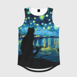 Мужская спортивная майка 3D Звездная ночь над Роной и кот - Ван Гог