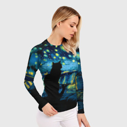 Женский рашгард 3D Звездная ночь над Роной и кот - Ван Гог - фото 2