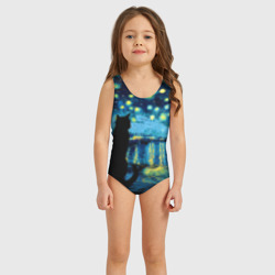 Детский купальник 3D Звездная ночь над Роной и кот - Ван Гог