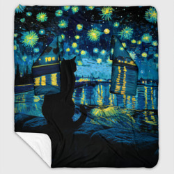 Плед с рукавами Звездная ночь над Роной и кот - Ван Гог