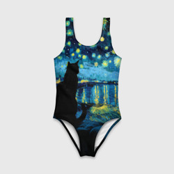 Детский купальник 3D Звездная ночь над Роной и кот - Ван Гог - фото 2
