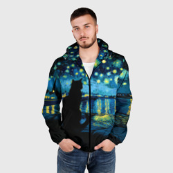 Мужская ветровка 3D Звездная ночь над Роной и кот - Ван Гог - фото 2