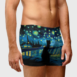 Мужские трусы 3D Звездная ночь над Роной и кот - Ван Гог - фото 2