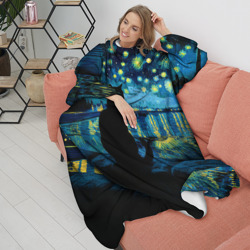 Плед с рукавами Звездная ночь над Роной и кот - Ван Гог - фото 2