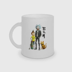 Кружка матовая стеклянная Рыжий кот притулился к Морти и Рику