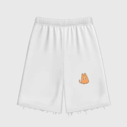 Женские шорты oversize футер хлопок Рыжий кот с тортиком день рождения
