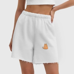 Женские шорты oversize футер хлопок Рыжий кот с тортиком день рождения - фото 2