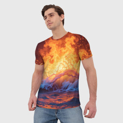 Мужская футболка 3D Стихия огня и воды - фото 2