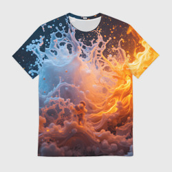 Мужская футболка 3D Брызги воды и огня